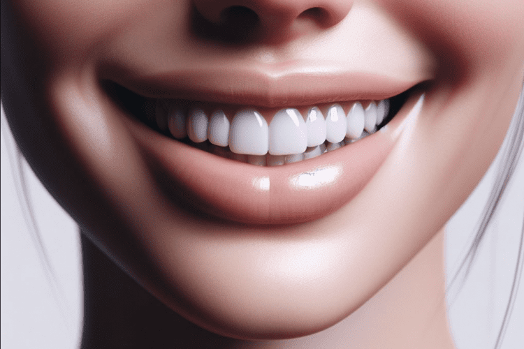 Mujer con dientes cuidados y sanos sonriendo